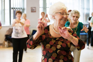 elderly women dancing